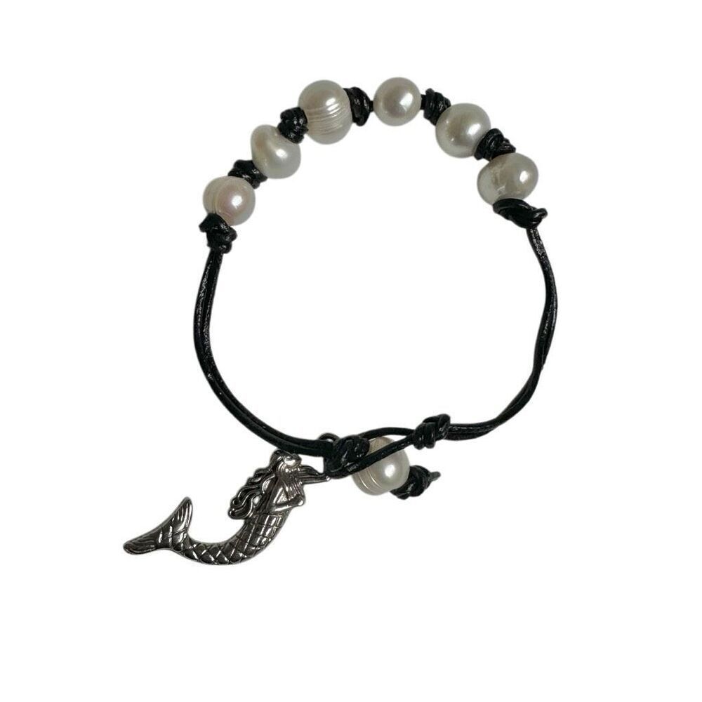 Authentic pearl mermaid charm bracelet on cord